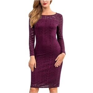 Womens Lace Long Sleeve Pencil Cocktail Dress Sz S